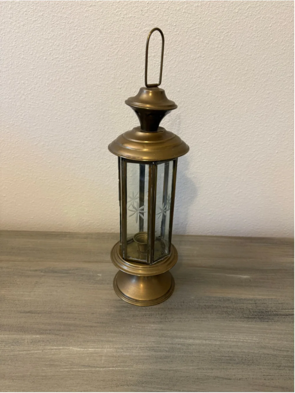 Vintage Brass French Wedding Procession Lantern Etched Starburst Glass Candle